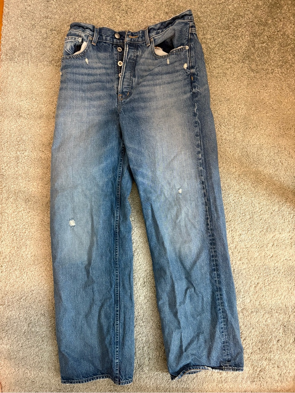 Madewell Distressed Blue Straight-Leg Jeans